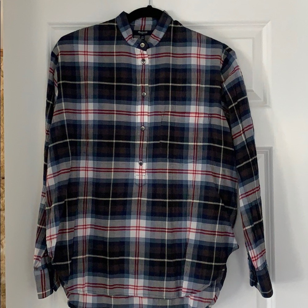 Madewell navy white red plaid tunic top - Picture 1 of 7